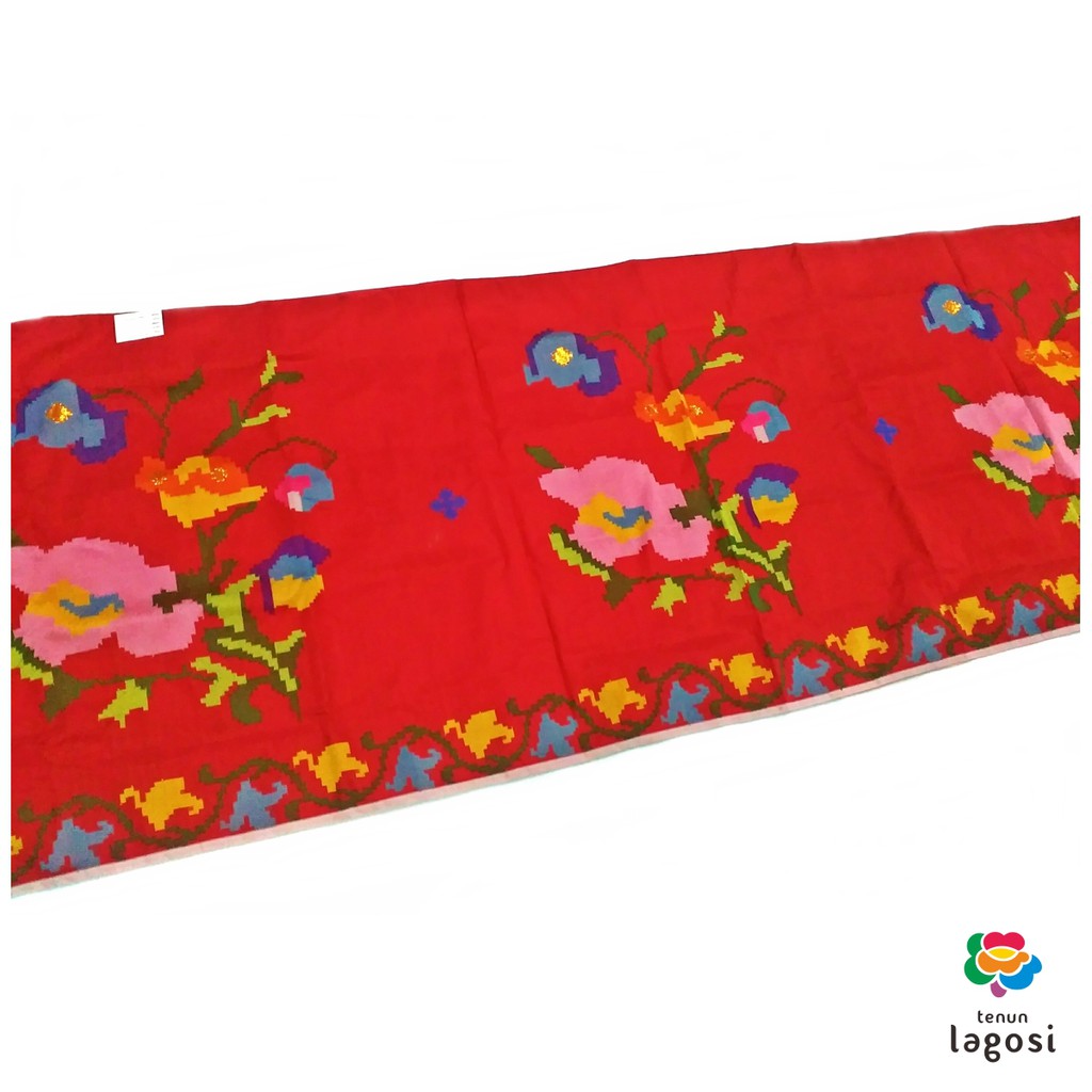 ~ Tenun Lagosi ~ LAG-1209 - Kain Sarung Tenun Lagosi Grade 1A Seri Motif Bunga Besar - Merah