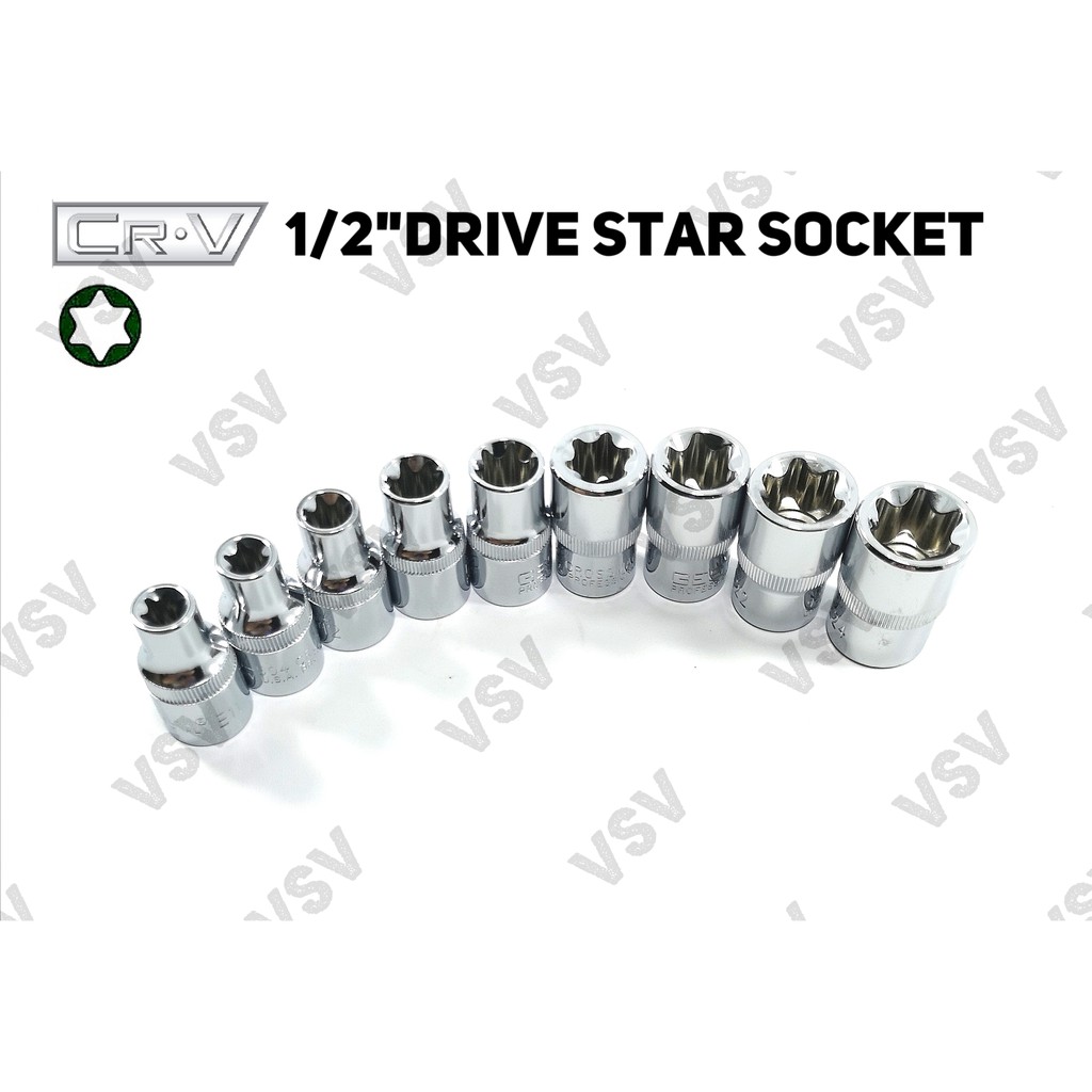 Gestar 1/2&quot;DR Star Socket Set E10-E24 Kunci Shock Bintang Anak Sock Sok