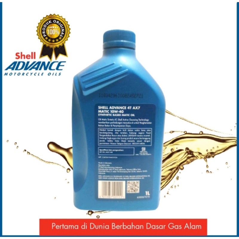 Oil Shell Adance  synthetic based AX7 MATIC 10W40 1L (MATIC OIL) Untuk Motor Matik Original