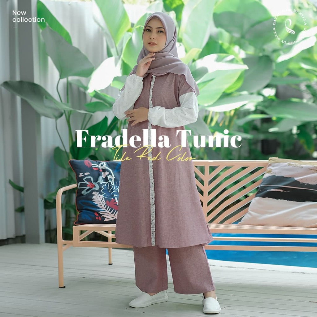 SYLLA// Tunik Setelan Celana Kulot Long Tunic Set Wanita Hijab Busui Katun Kasual Set Daily FRADELLA