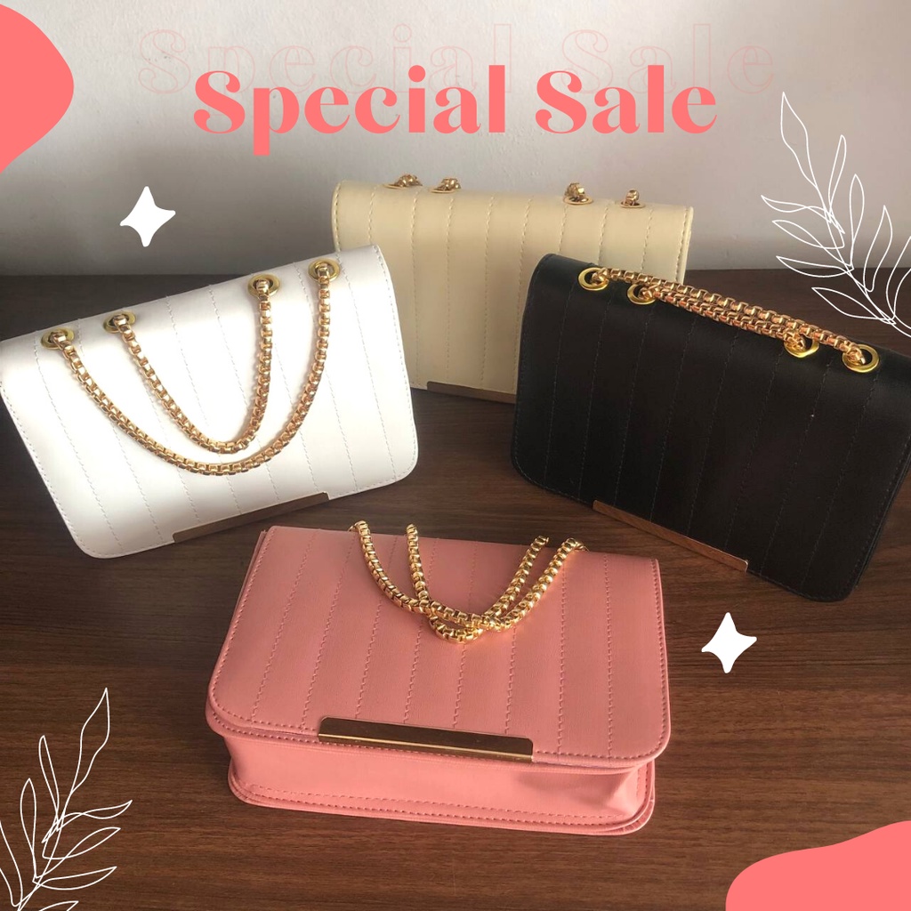 Tas slingbag/selempang wanita/cewek remaja tali rantai bahan kulit sintetis kekinian viral tiktok re