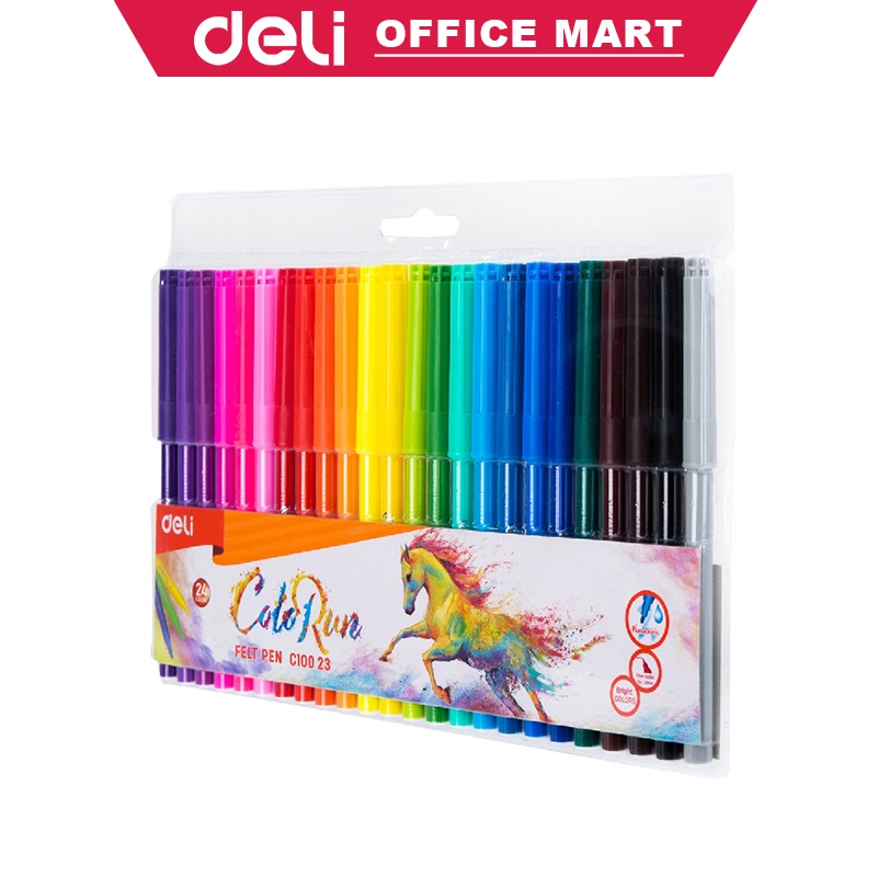 Deli Spidol Warna Bisa Dicuci Brush Pen Pulpen Warna Warni Highlighter Pen 24 Warna 1.0mm Menggambar Spidol Felt Pen