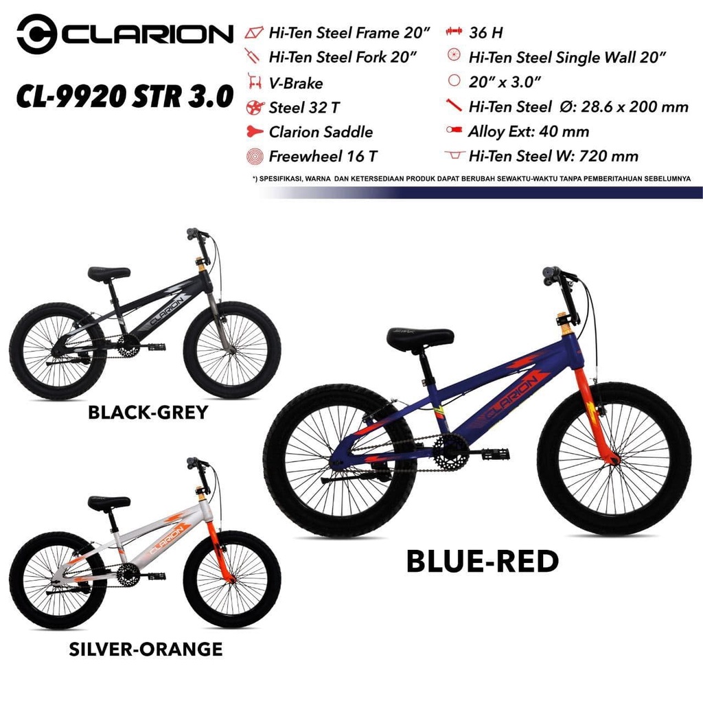 Sepeda Anak BMX 20 Inch CLARION CL-9920 STR 3.0 Ban Jumbo