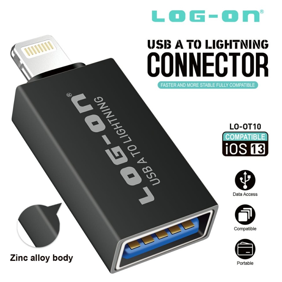 OTG IP IPAD USB TO LIGHTNING CONNECTOR LOGON LO-OT10 PLUG AND PLAY