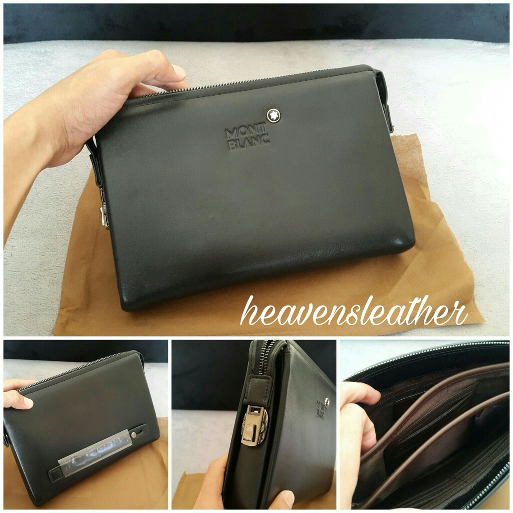 DOMPET CLUTCH HAND BAG KULIT PRIA IMPORT MONTBLANC HITAM KODE 98066
