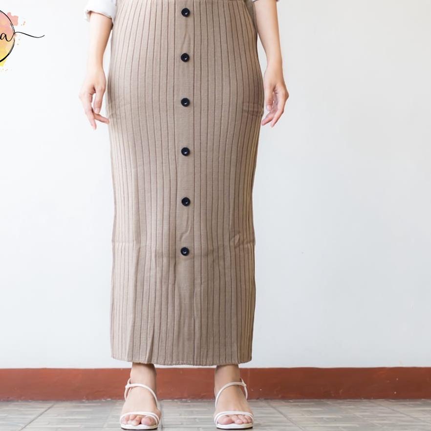 BISA  Rok Maxi Kancing / Rok Rajut Kancing Depan / Rok Panjang Wanita / Rok Span Kancing Rajut / Spa
