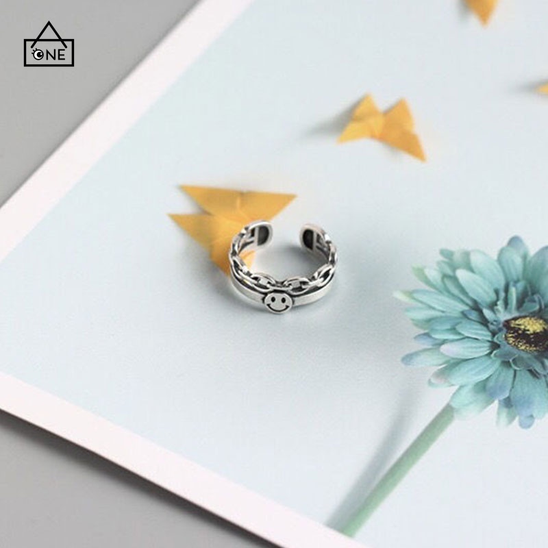 COD❤2 Buah Fashionable Jari Telunjuk Wanita Cincin Dapat Disesuaikan Senyum Terbuka Wanita Korea A one