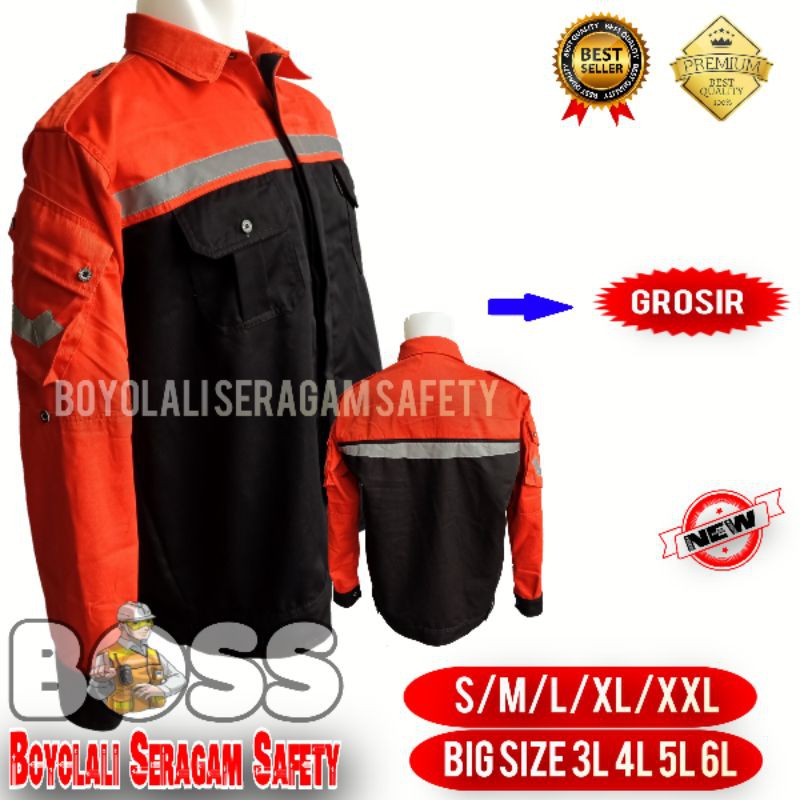 BAJU SERAGAM SAFETY ORANGE HITAM/WEARPACK ATASAN/SERAGAM KERJA TERBARU