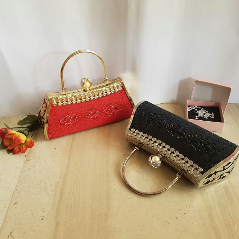 DISKON Tas Pesta  Farnell Impor Jinjing Selempang Clutch Kondangan Rhinestones Mutiara 2716/2717