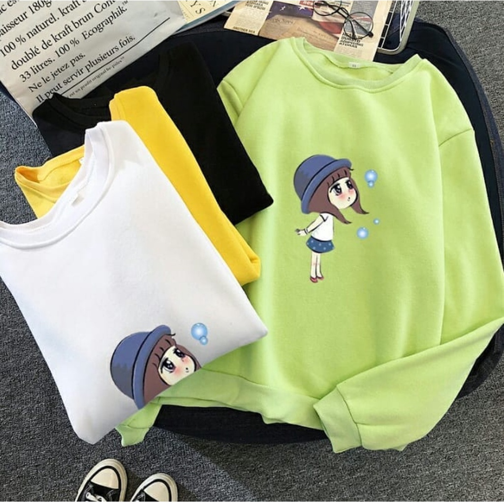 SWEATER CREWNECK WANITA KOREAN GIRLS CUTE - ATASAN LUCU TERLARIS