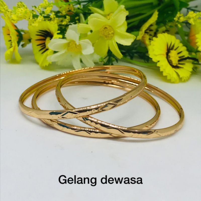 Terbaru Gelang tangan kolong titanium wanita dewasa 3pcs lapis emas 22k anti karat