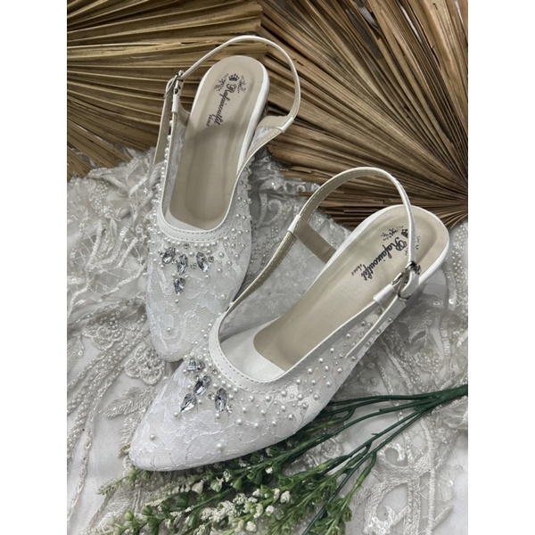 sepatu wanita wedding keisya putih tinggi 5cm kaca