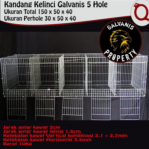 KANDANG KELINCI 5 PINTU BAHAN BESI GALVANIS P200L60T50CM / KANDANG KELINCI 5 HOLE BESI GALVANIS ANTI