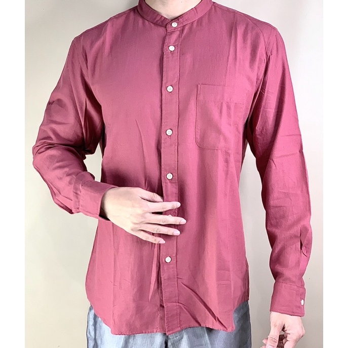 UNIQLO Shirt Kemeja Lengan Panjang Shanghai Neck Cotton Color Original