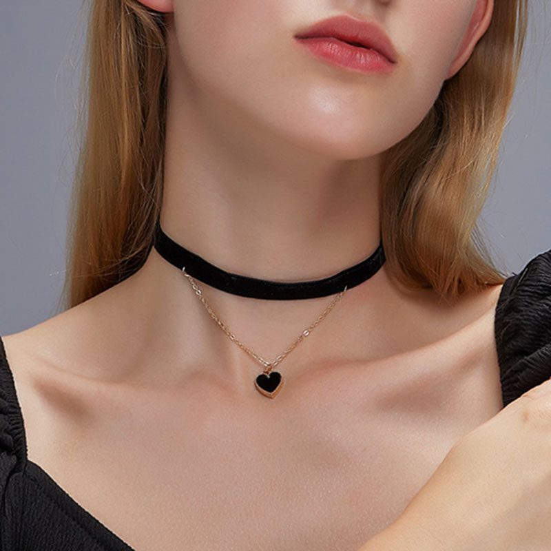 Beautiful Flannel Necklace Sexy Double-layer Love Pendant Necklace Clavicle Chain