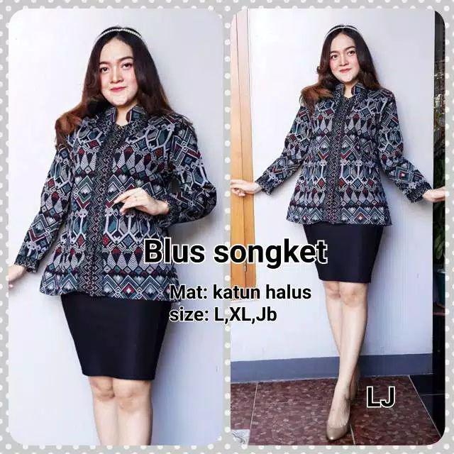 Kemeja Batik Panjang Songket Pria Cowo Kerja Kantor Hitam