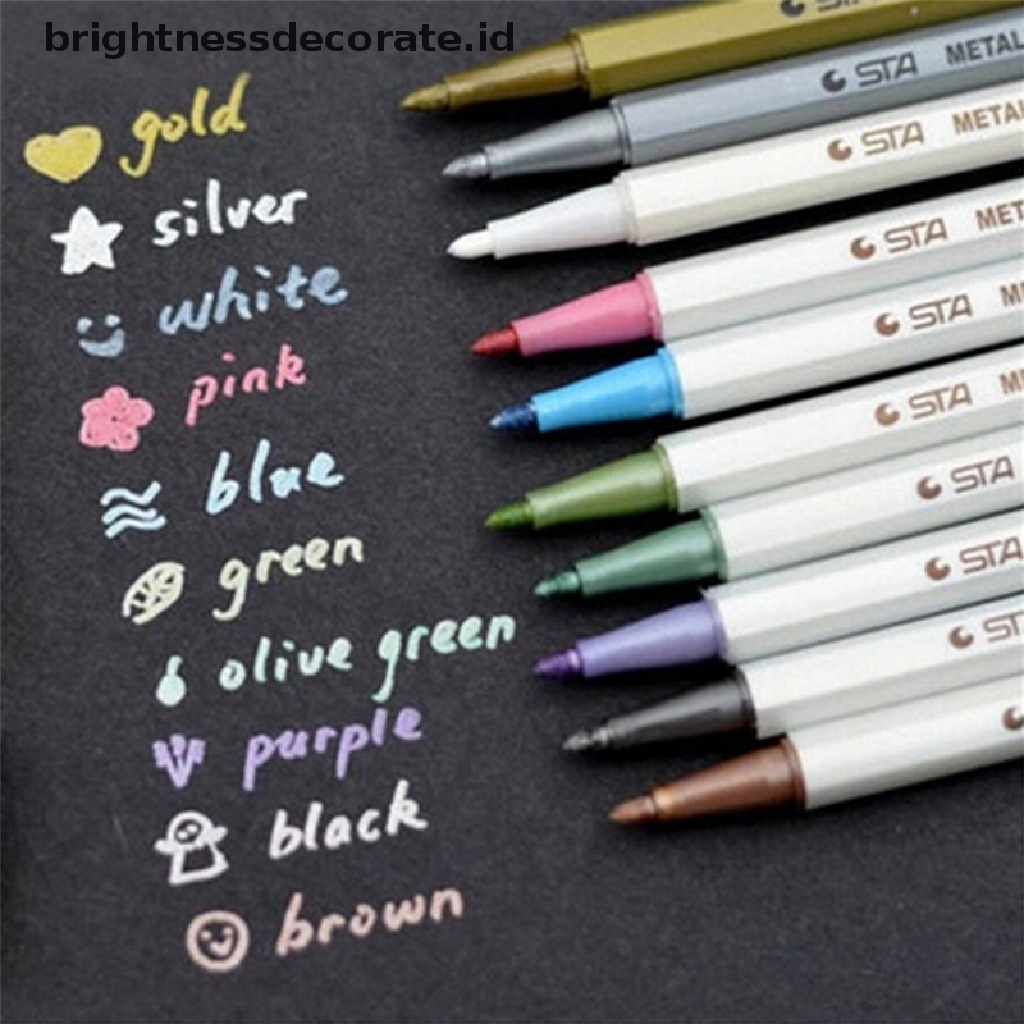 10pcs / Set Pensil Marker Warna Metalik Tahan Air Untuk Album DIY