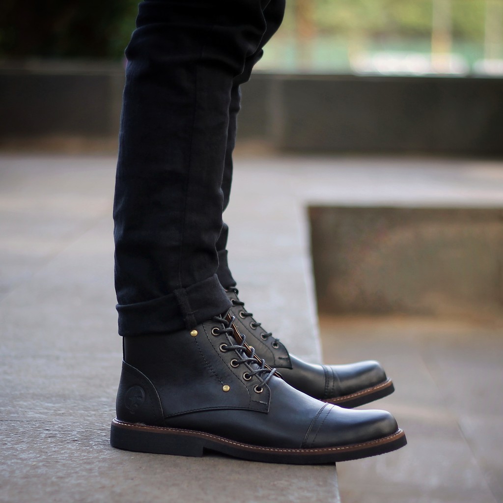 OVERTURE BLACK |FORIND x Reyl| Sepatu Kulit Asli Safety Boot Vintage Klasik Besi Original Footwear