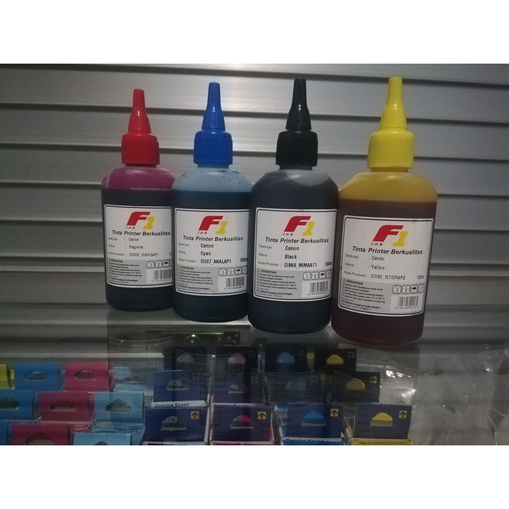 Tinta Refill Dye Base F1 CMYK Cyan Magenta Yellow Black Biru Merah Kuning Hitam 100ml UNTUK CANON