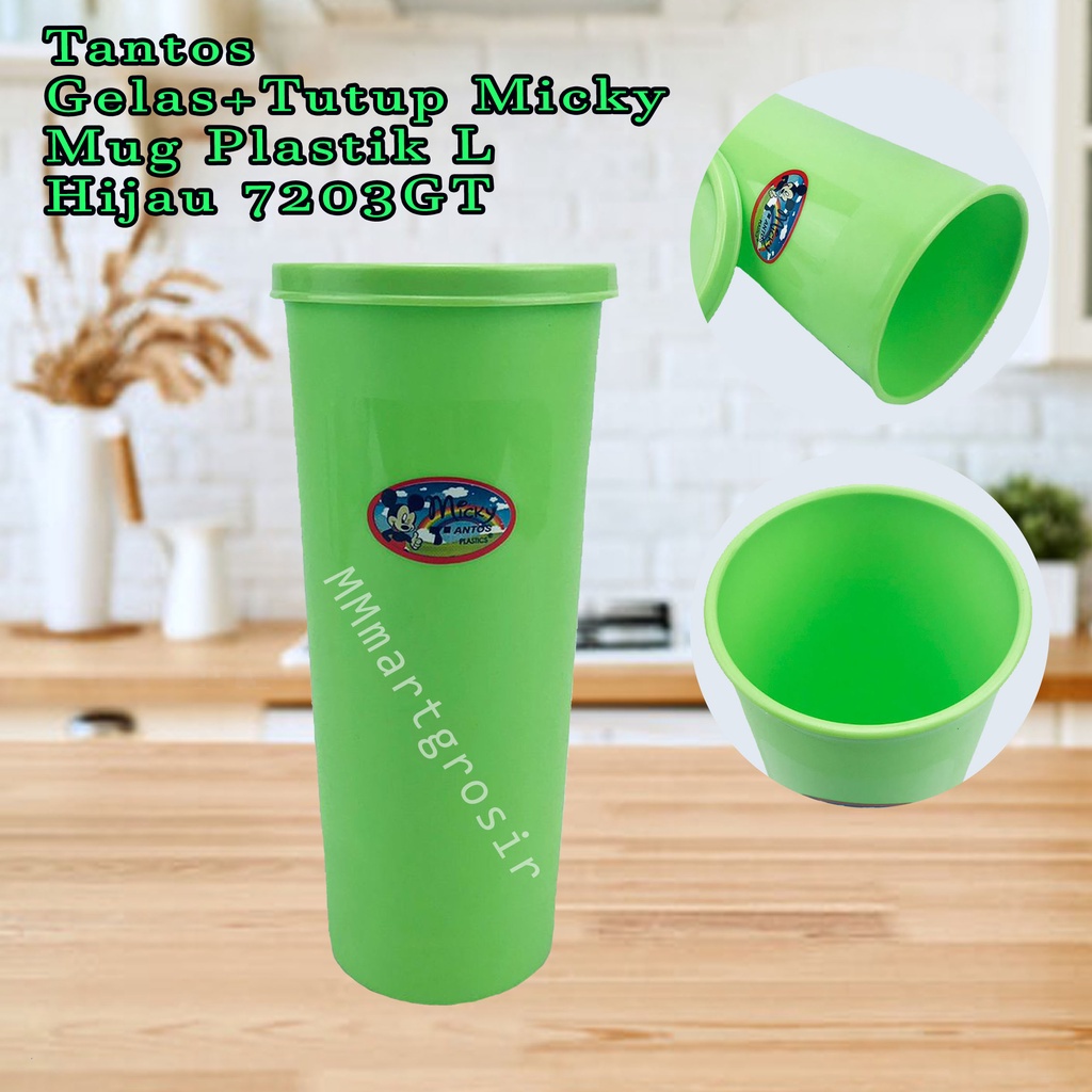 Tantos / Gelas+Tutup Micky / Mug Plastik (L) / Warna Hijau 7203GT