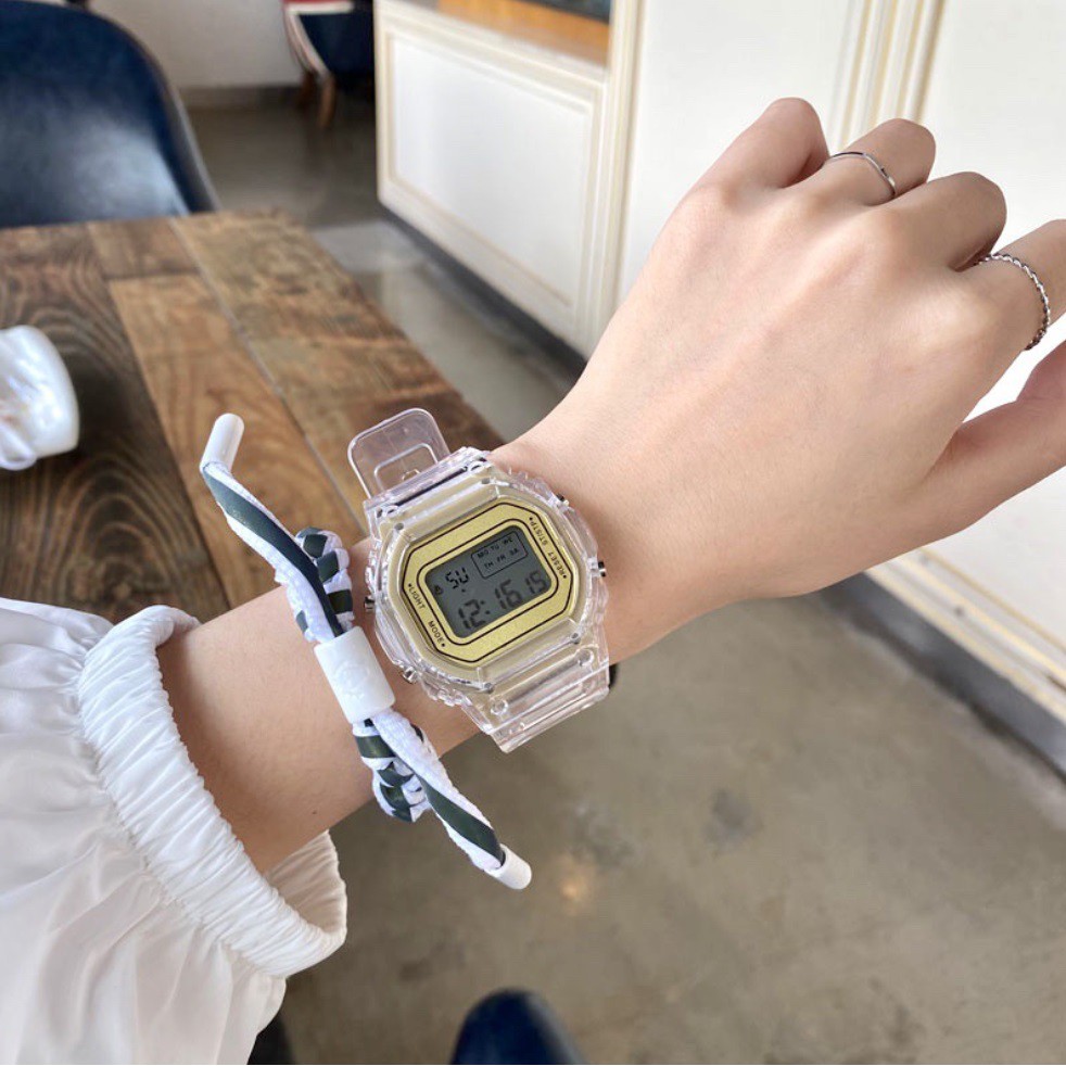 Jam Tangan Digital TRANSPARAN ANTI AIR Student Couple Watch Korea Fashion model Casio Pria Wanita