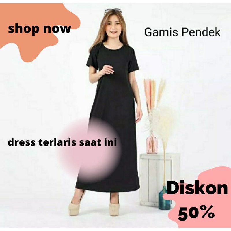 Inner Span Dress Lengan Pendek Size S M L XL XXL LD 92 98 104 110 120 Jumbo Long Iner Basic Kasual F