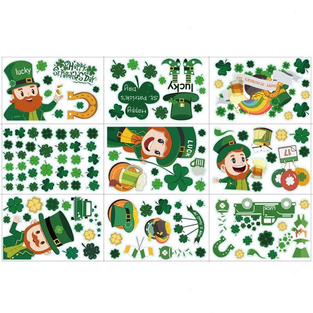 R-flower St Patricks Day Dua Sisi Lucky Green Clover Kaca Jendela Ornamen Stiker Dinding PVC