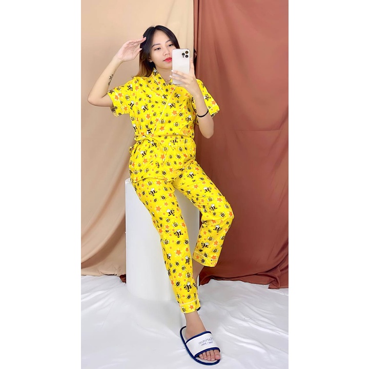 RX FASHION LIMITED SALE BAJU TIDUR WANITA PIYAMA SETELAN KIMONO BAHAN KATUN MOTIF