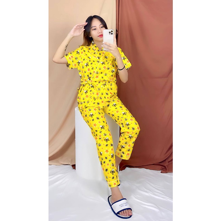 RX FASHION LIMITED SALE BAJU TIDUR WANITA PIYAMA SETELAN KIMONO BAHAN KATUN MOTIF