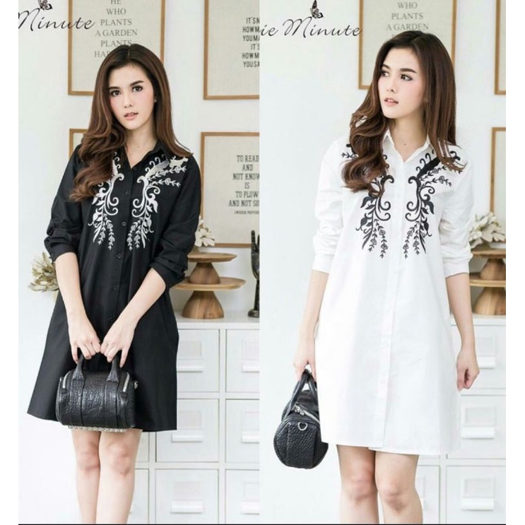 A249 Dress Wanita Katun, Dress Kemeja Wanita, Kemeja Terusan Wanita, Kemeja Lengan Panjang Wanita