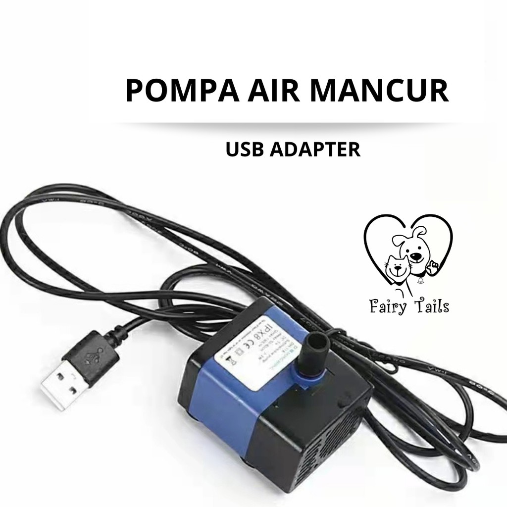 Pompa Air Mancur DC USB Adapter Untuk Anabul Kucing dan Anjing Dengan LED / Water Pump For Pets Water Fountain Cat and Dog