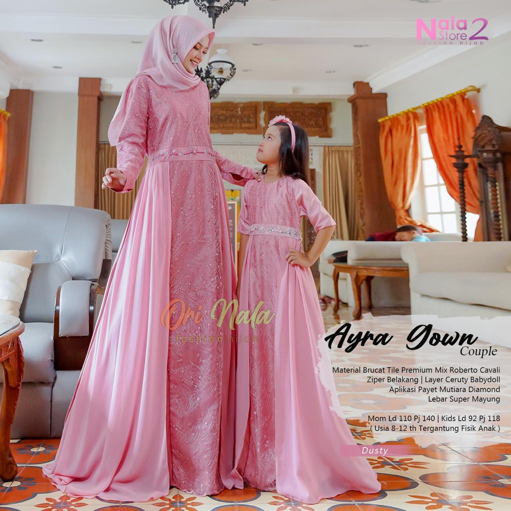 Gown Couple Ibu Dan Anak Perempuan - Ayla Gown Couple Dress Brokat Couple