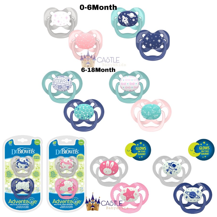 Castle - isi 2pcs Dr Browns Advantage Pacifier - Empeng Bayi - Dot Bayi