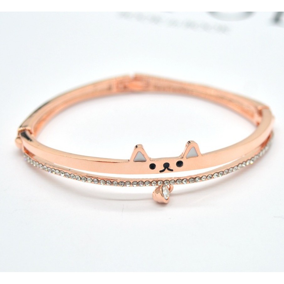 Grosir - G549 Gelang Motif Kucing Cat / Hiasan Kristal Berlian Wanita / Gelang Bangle