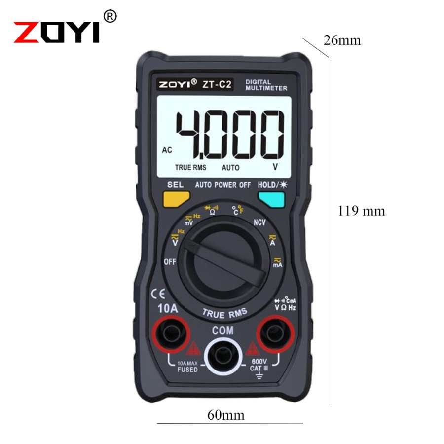 ZOYI ZT-C2 Multimeter Digital Buzzer Diode Temperature Suhu Ac Dc Voltage