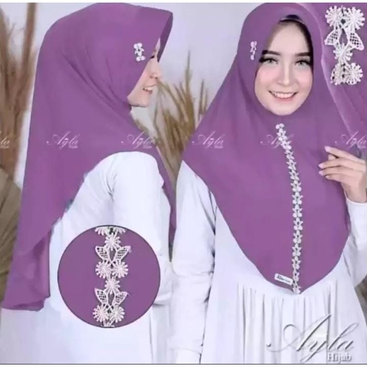 krudung instan jilbab bergo ayla motif list bunga bahan jersey premium jumbo ped antem terbaru
