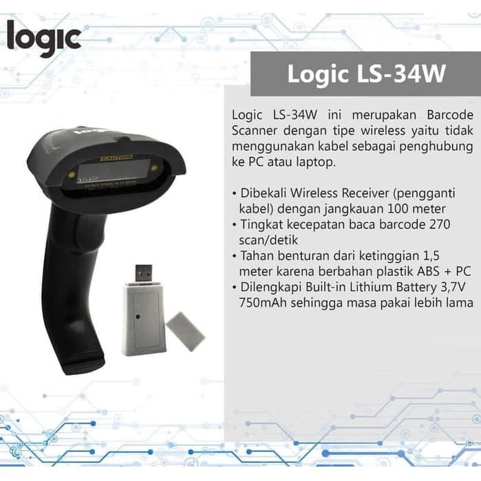BARCODE SCANNER LOGIC - LS34W 1D LS-34 WIRELESS