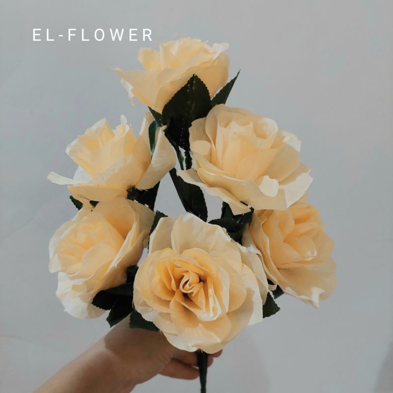 Mawar 6 kuntum dia. 8cm Bunga Artificial Import Dekorasi