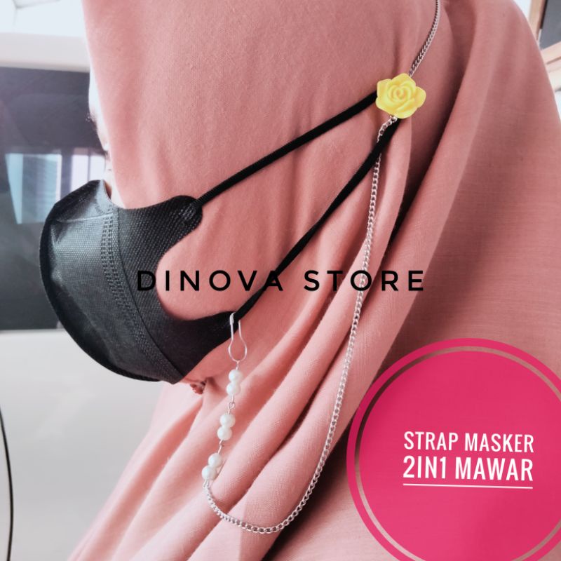 Strap masker 2in1 fallin  mutiara putih/silverMAWAR RESIN RANDOM/konektor masker 2in1