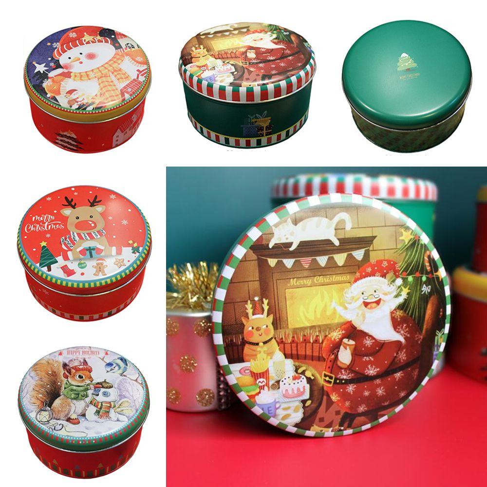 Top Christmas Tin Gift Box Kado Wanita Pria Wadah Penyimpanan Permen Untuk Kue Kering Permen Motif Rusa Cookie Box