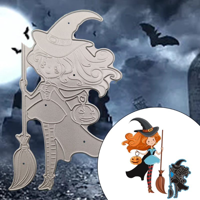 Zzz Cetakan Stensil Cutting Dies Motif Penyihir Halloween Bahan Metal Untuk Scrapbook / Craft DIY