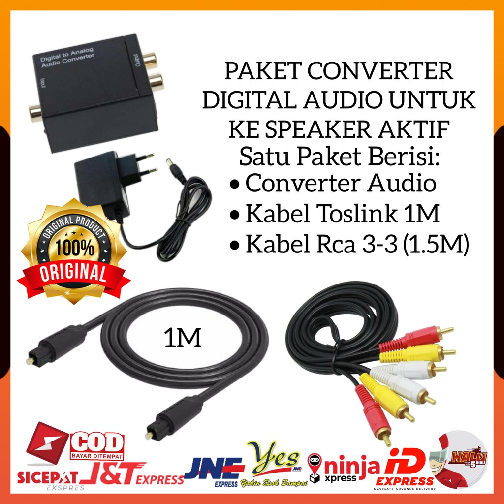 (COD) PAKET KONVERTER DIGITAL TO ANALOG AUDIO CONVERTER UNTUK KE SPEAKER AKTIF + KABEL TOSLINK 1M