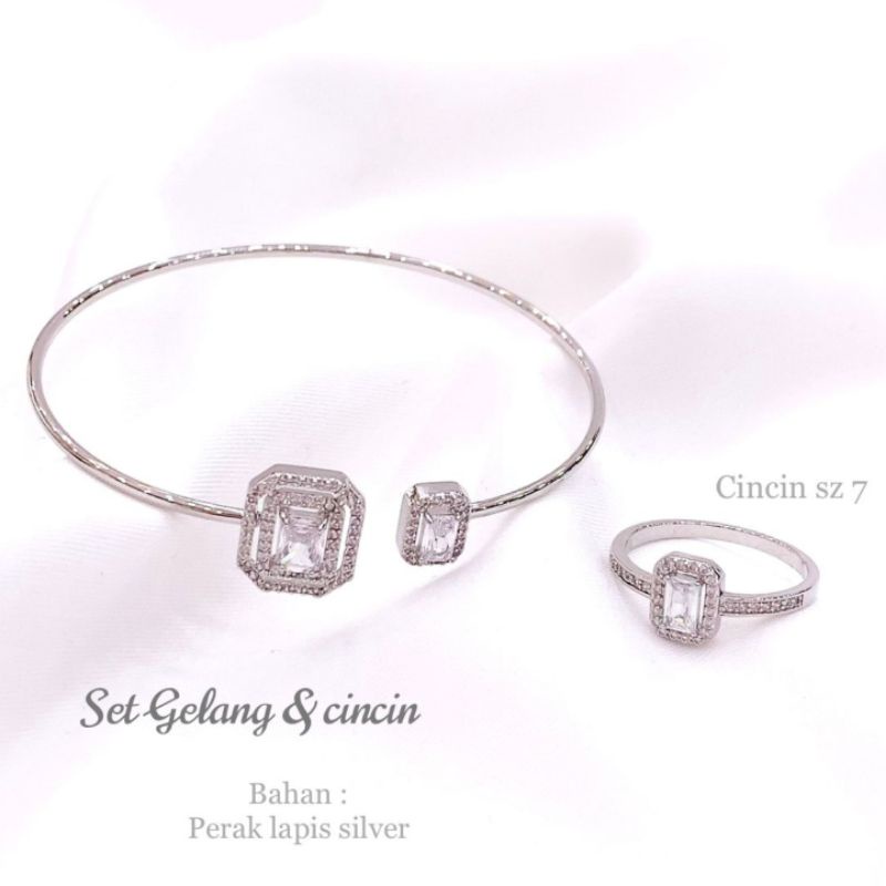 Set Gelang Cincin Premium Silver925 Perak Mata kilau Free size model Udjust Set zircone Premium Quality Anti karat anti alergi Gs938