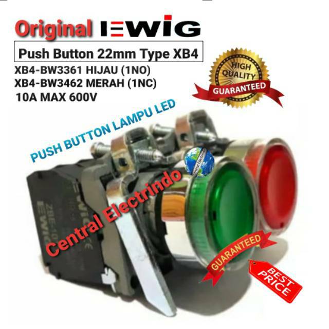 Push Button EWIG 22mm XB4 BW3361 Hijau (1NO) XB4 BW3462 Merah (1NC).