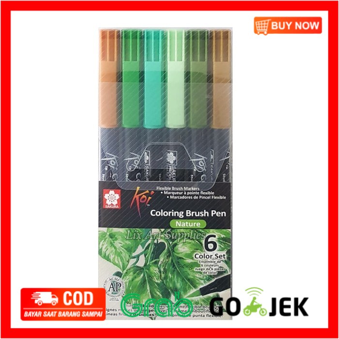 

(BISA COD) Sakura Koi Coloring Brush Pen Set 6 - Nature Color