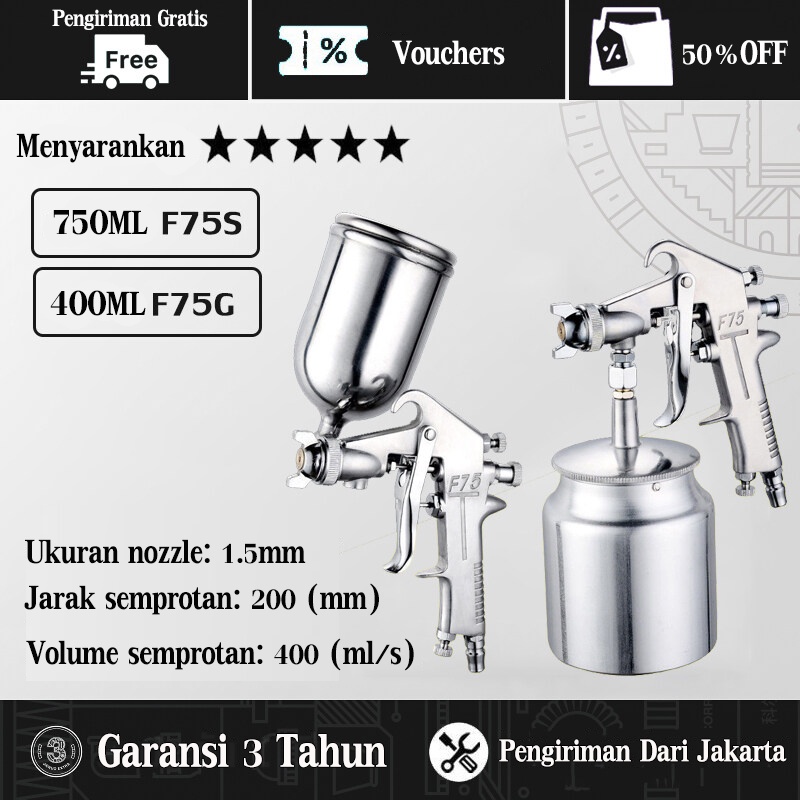 【Ready】Pistol Airbrush Semprot F75 G/F75S Tabung Atas 400ml /750ml Sagola Spray Gun Kualitas Tinggi spray paint gun Stainles Ringan /Semprotan Cat Minyak Duco / Sprayer Gun