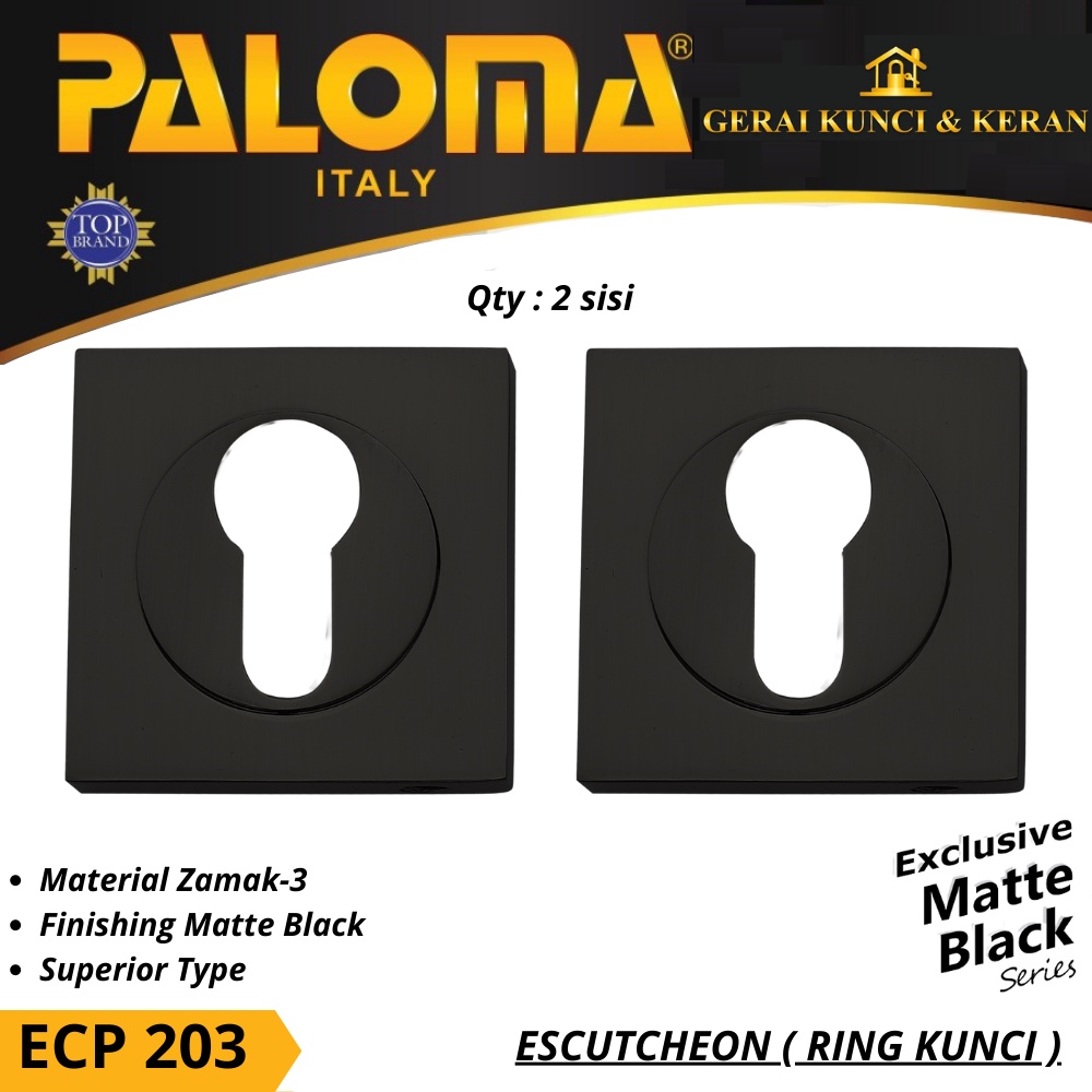 PALOMA ECP 203 RING KUNCI KOTAK ESCUTCHEON SQUARE HITAM BLACK MATTE