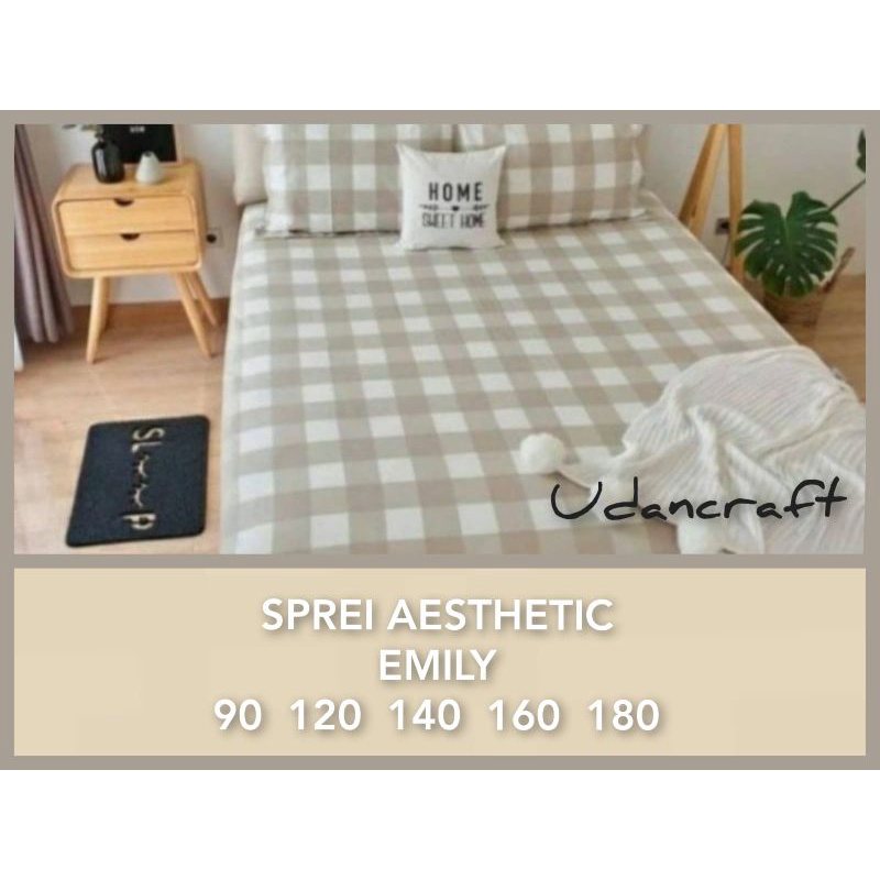SPREI KOTAK AESTHETIC MOTIF EMILY DISPERSE 90 120 140 160 180 | sprei kotak khaki pink hijau abu hit