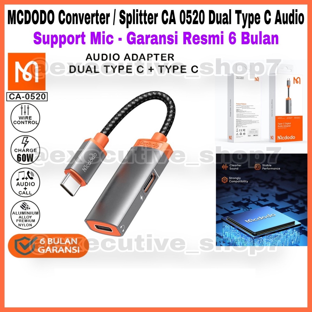 MCDODO Converter / Splitter CA 0520 Dual Type C Audio - Support Mic