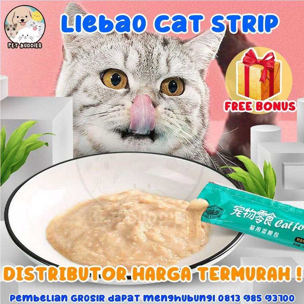 [BONUS] Liebao Pet Strip 15g Snack Makanan Basah Kucing Cemilan Creamy Treats Wet Cat Food